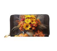 MMSJSBVY Beach Lighthouse Portefeuille en cuir avec fermeture éclair pour femme, Fleurs d'automne Citrouille de foin, Taille unique