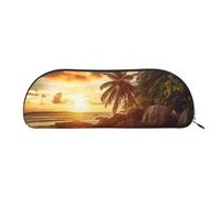 MMSJSBVY Belle trousse à crayons en cuir avec motif floral - Organiseur demi-rond avec fermeture éclair pour stylos, cosmétiques et voyage, Plage tropicale au coucher du soleil, Taille unique,