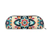 MMSJSBVY Belle trousse à crayons en cuir avec motif floral - Organiseur demi-rond avec fermeture éclair pour stylos, cosmétiques et voyage, Motif à carreaux arabes indiens, Taille unique, Cartable