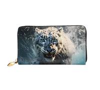MMSJSBVY Blue Eyed Snow Leopard Portefeuille en cuir avec fermeture éclair pour femme, Léopard des neiges., Taille unique