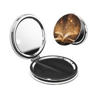 MMSJSBVY Book Under The Light Miroir de poche portable pliable compact avec housse en polyuréthane, double face normale et grossissante