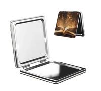MMSJSBVY Book Under The Light Miroir de poche portable pliable compact avec housse en polyuréthane, double face normale et grossissante