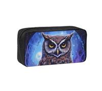 MMSJSBVY Book Under The Light Trousse à crayons de grande capacité en tissu Oxford avec fermeture éclair lisse pour l'école, le bureau, les voyages, bleu/motifs chouettes, Taille unique, Trousse de