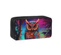 MMSJSBVY Book Under The Light Trousse à crayons de grande capacité en tissu Oxford avec fermeture éclair lisse pour l'école, le bureau, les voyages, Motif chouette coloré, Taille unique, Trousse de