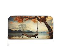 MMSJSBVY Bunny Rosette Portefeuille long en cuir avec fermeture éclair et emplacements pour cartes pour femme, Balançoire et arbre d'automne, One Size