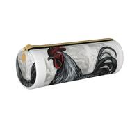MMSJSBVY Bunny Rosette Trousse de rangement cylindrique en cuir avec fermeture éclair Grande capacité Convient pour les étudiants, le bureau, les voyages et les pinceaux de maquillage, Coq noir