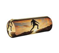 MMSJSBVY Bunny Rosette Trousse de rangement cylindrique en cuir avec fermeture éclair Grande capacité Convient pour les étudiants, le bureau, les voyages et les pinceaux de maquillage, Rock Jump