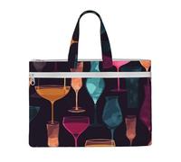 MMSJSBVY Confettis Sac à documents en toile avec motif lumineux, sac fourre-tout de grande capacité avec deux poches zippées pour les trajets et les études, Verres à cocktail, Taille unique