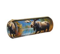 MMSJSBVY Cowboy West Trousse à crayons cylindrique en cuir Grande capacité Convient pour les étudiants, le bureau, les voyages, le maquillage avec fermeture éclair, Cerf du Nord, Taille unique