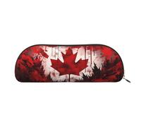 MMSJSBVY Deer Bear Trousse à crayons en cuir à carreaux de buffle - Organiseur demi-rond avec fermeture éclair pour stylos, cosmétiques et voyage, Drapeau du Canada., Taille unique, Cartable
