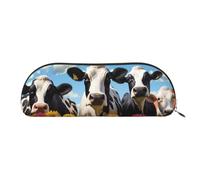 MMSJSBVY Deer Bear Trousse à crayons en cuir à carreaux de buffle - Organiseur demi-rond avec fermeture éclair pour stylos, cosmétiques et voyage, Vaches noires et blanches, Taille unique, Cartable