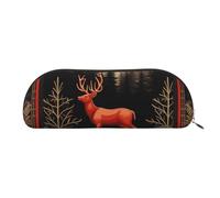 MMSJSBVY Deer Bear Trousse à crayons en cuir à carreaux de buffle - Organiseur demi-rond avec fermeture éclair pour stylos, cosmétiques et voyage, Cerf ours Buffalo Check, Taille unique, Cartable