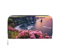 MMSJSBVY Echo Shapes & Circles Portefeuille long en cuir avec fermeture éclair pour femme Grande capacité avec emplacements pour cartes, Irlande Outdoors County Clare the Cliffs, One Size