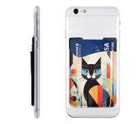 MMSJSBVY Étui pour téléphone portable avec porte-cartes en cuir PU adhésif pour l'arrière de la plupart des smartphones, Chat art moderne du milieu du siècle, Taille unique