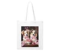 MMSJSBVY Grand sac à main en toile pour verre à vin avec impression par transfert thermique double face pour shopping, voyage, travail, cadeaux, Couple d'amour romantique pour chien, Taille unique