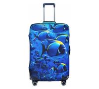 MMSJSBVY Housse de bagage élastique en bois avec motif tournesol - Résistant à la poussière et aux rayures - Pour bagages de 45,7 à 81,3 cm, Poissons bleus océan, L