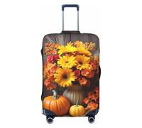 MMSJSBVY Housse de bagage élastique en forme de cœur et de fleurs - Résistant à la poussière et aux rayures pour bagages de 45,7 à 81,3 cm, Fleurs d'automne Citrouille de foin, S