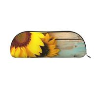 MMSJSBVY Lying Tiger Trousse à crayons en cuir - Organiseur demi-rond avec fermeture éclair pour stylos, cosmétiques et voyage, Tableau en bois de tournesol, Taille unique, Cartable