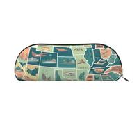 MMSJSBVY Lying Tiger Trousse à crayons en cuir - Organiseur demi-rond avec fermeture éclair pour stylos, cosmétiques et voyage, Carte des États-Unis Seashore, Taille unique, Cartable