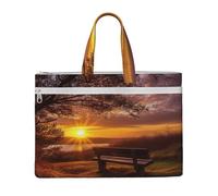 MMSJSBVY Macaron Biscuit Pâtisseries Élégant Sac à documents en toile Sac fourre-tout grande capacité avec deux poches zippées pour les trajets et les études, Lonely Bench Sunset, Taille unique