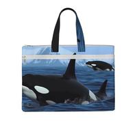 MMSJSBVY Macaron Biscuit Pâtisseries Élégant Sac à documents en toile Sac fourre-tout grande capacité avec deux poches zippées pour les trajets et les études, Baleines à nager, Taille unique