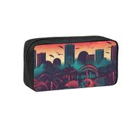 MMSJSBVY Miami Trousse à crayons grande capacité en tissu Oxford avec fermeture éclair lisse pour l'école, le bureau, les voyages, Miami, Taille unique, Trousse de beauté
