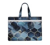 MMSJSBVY Musica Sac à documents en toile élégant avec deux poches zippées pour les trajets et les études Motif papillon, Hexagones bleus et diamants., Taille unique