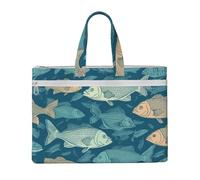 MMSJSBVY Otters In Love Sac à documents en toile élégant, grande capacité avec deux poches zippées pour les trajets et les études, Ocean Fishes., Taille unique