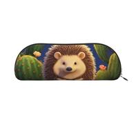 MMSJSBVY Otters in Love Trousse à crayons en cuir - Organiseur demi-rond avec fermeture éclair pour stylos, cosmétiques et voyage, Cactus hérisson, Taille unique, Cartable