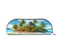 MMSJSBVY Otters in Love Trousse à crayons en cuir - Organiseur demi-rond avec fermeture éclair pour stylos, cosmétiques et voyage, Île tropicale., Taille unique, Cartable