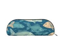 MMSJSBVY Otters in Love Trousse à crayons en cuir - Organiseur demi-rond avec fermeture éclair pour stylos, cosmétiques et voyage, Ocean Fishes., Taille unique, Cartable