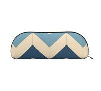 MMSJSBVY Otters in Love Trousse à crayons en cuir - Organiseur demi-rond avec fermeture éclair pour stylos, cosmétiques et voyage, Rayures bleues et beiges, Taille unique, Cartable