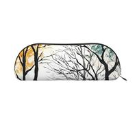 MMSJSBVY Otters in Love Trousse à crayons en cuir - Organiseur demi-rond avec fermeture éclair pour stylos, cosmétiques et voyage, Peinture d'arbres, Taille unique, Cartable