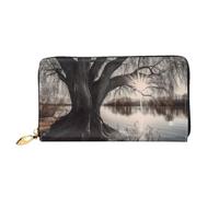 MMSJSBVY Peaceful Lake and A Tree Portefeuille en cuir avec fermeture éclair pour femme, Old Tree By Lake, Taille unique