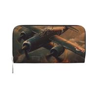 MMSJSBVY Portefeuille long en cuir avec fermeture éclair et emplacements pour cartes Motif bleuets pastel pour femme, Avions de guerre mondiale, One Size