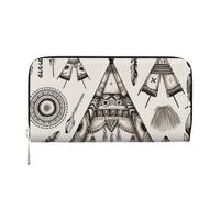 MMSJSBVY Portefeuille long en cuir avec fermeture éclair et emplacements pour cartes pour femme Motif chiot berger allemand, Tente tipi bandeau plume, Taille unique