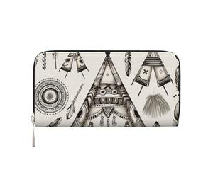 MMSJSBVY Portefeuille long en cuir avec fermeture éclair et emplacements pour cartes pour femme Motif chiot berger allemand, Tente tipi bandeau plume, Taille unique