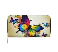 MMSJSBVY Portefeuille long en cuir avec fermeture éclair et fentes pour cartes - Musée du Louvre à Paris - Pour femme, Papillon coloré., Taille unique