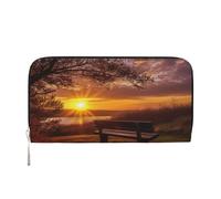 MMSJSBVY Portefeuille long en cuir avec fermeture éclair et fentes pour cartes - Musée du Louvre à Paris - Pour femme, Lonely Bench Sunset, Taille unique