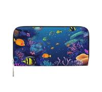 MMSJSBVY Portefeuille long en cuir avec fermeture éclair et fentes pour cartes - Musée du Louvre à Paris - Pour femme, Monde sous-marin coloré, Taille unique