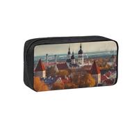 MMSJSBVY Positano Trousse à crayons de grande capacité en tissu Oxford avec fermeture éclair lisse pour l'école, le bureau, les voyages, Paysage urbain de Tallinn Estonie, Taille unique, Trousse de