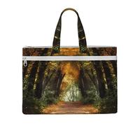 MMSJSBVY Sac à documents en toile avec deux poches zippées pour les trajets et les études Motif lama Rose, Chemin dans les bois couvert, Taille unique