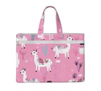 MMSJSBVY Sac à documents en toile avec deux poches zippées pour les trajets et les études Motif lama Rose, Cactus Lama Rose, Taille unique