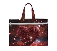 MMSJSBVY Sac à documents en toile élégant avec balançoire et arbre d'automne - Grande capacité - Avec deux poches zippées pour les trajets et les études, Cœur pailleté rouge, Taille unique