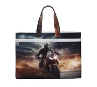 MMSJSBVY Sac à documents en toile élégant avec balançoire et arbre d'automne - Grande capacité - Avec deux poches zippées pour les trajets et les études, Man Ride a Motorcycle, Taille unique