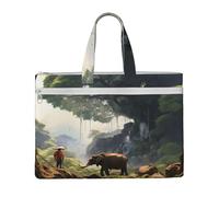 MMSJSBVY Sac à documents en toile élégant avec balançoire et arbre d'automne - Grande capacité - Avec deux poches zippées pour les trajets et les études, Ancien Big Tree Animal Paysage, Taille unique