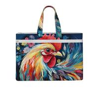 MMSJSBVY Sac à documents en toile élégant avec balançoire et arbre d'automne - Grande capacité - Avec deux poches zippées pour les trajets et les études, Art Poulet coloré, Taille unique