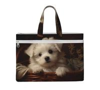 MMSJSBVY Sac à documents en toile élégant avec décoration de Noël avec lumières - Grande capacité - Avec deux poches zippées pour les trajets et les études, Chien mignon., Taille unique