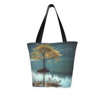 MMSJSBVY Sac à main pour femme avec visages de bouledogue anglais, sac fourre-tout de grande capacité, adapté pour le shopping, les voyages à la plage et le fitness, Lac paisible et arbre, Taille