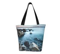 MMSJSBVY Sac à main pour femme, sac fourre-tout de grande capacité, adapté pour le shopping, les voyages à la plage et le fitness, Mer calme et rochers, Taille unique